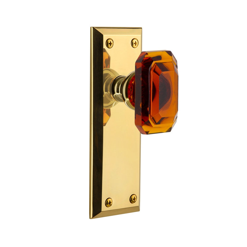 Grandeur Fifth Avenue Plate Passage with Baguette Crystal Door Knob, 2 3/8", Polished Brass