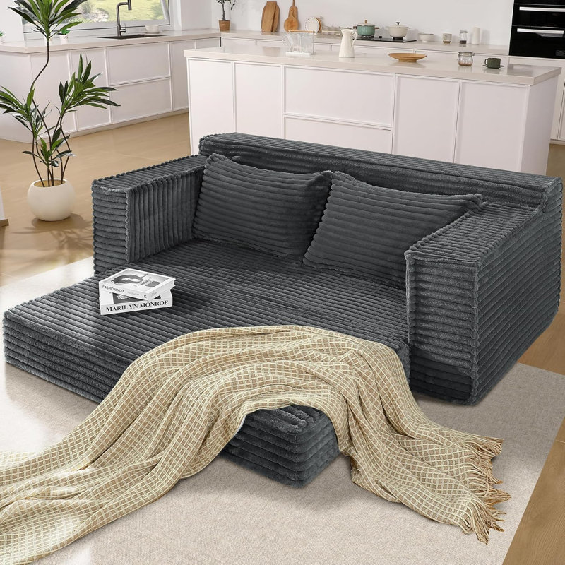 Canapé-lit convertible de 75 po, canapé-lit désossé avec 2 coussins, canapé-lit rabattable, causeuse, canapé-lit pour salon, sans assemblage, gris