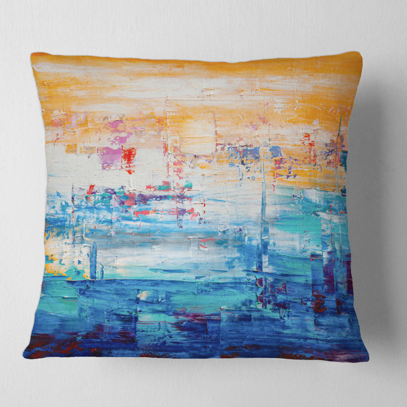 Orange et bleu abstrait - coussin moderne imprimé, 18" x 18"