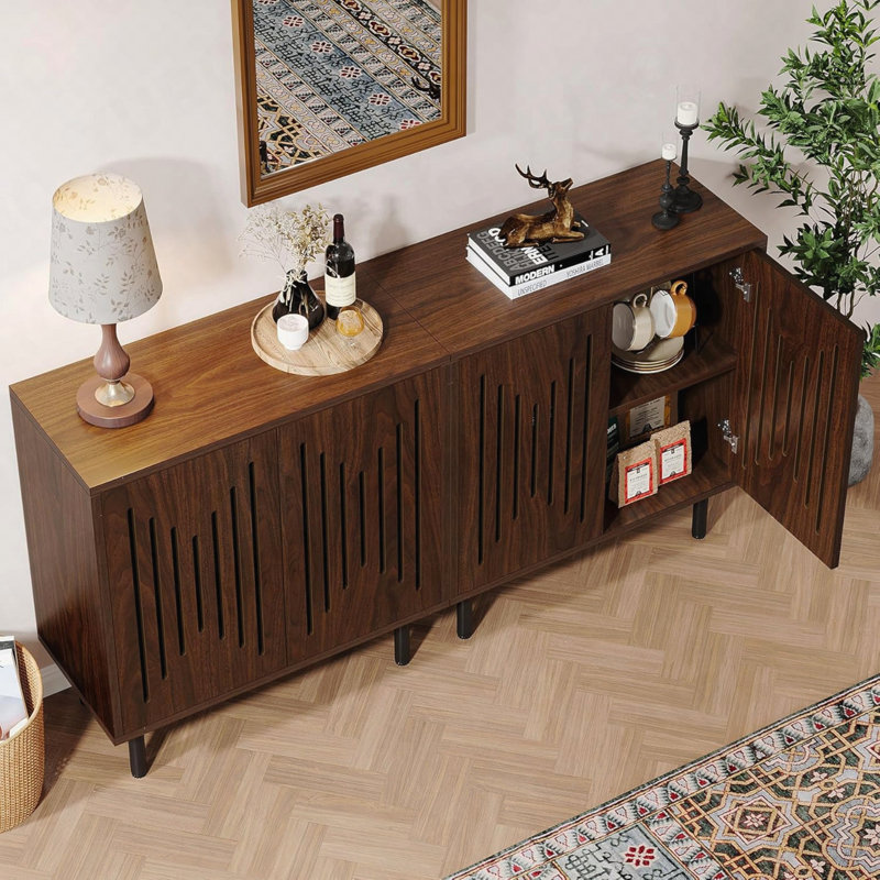 Buffet 59 ", ensemble de 2 tablettes réglables pour le salon / salle à manger - brun foncé