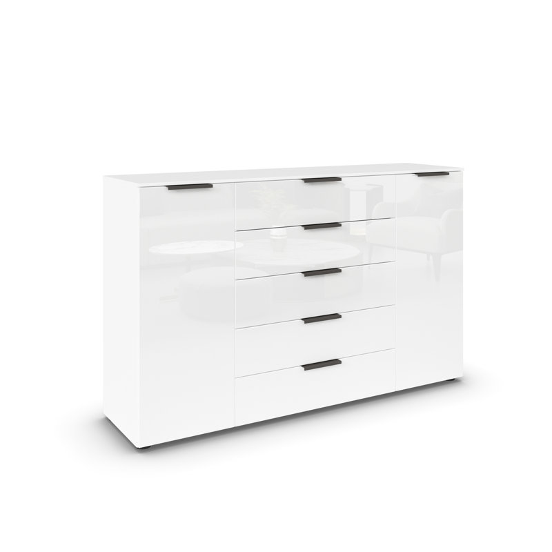 Flipp 5 - Drawer Chest of Drawers, Alpine White/White Glass/Graphite