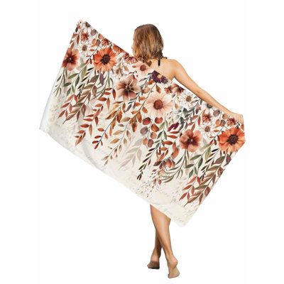 Serviettes de piscine surdimensionnées à motif de feuilles de fleurs de l'Action de grâce, grande serviette de bain à séchage rapide avec serviette de plage sans sable pour le voyage, 30 x 60 po, et un sac en toile avec la même serviette de plage imprimée sera offert en cadeau