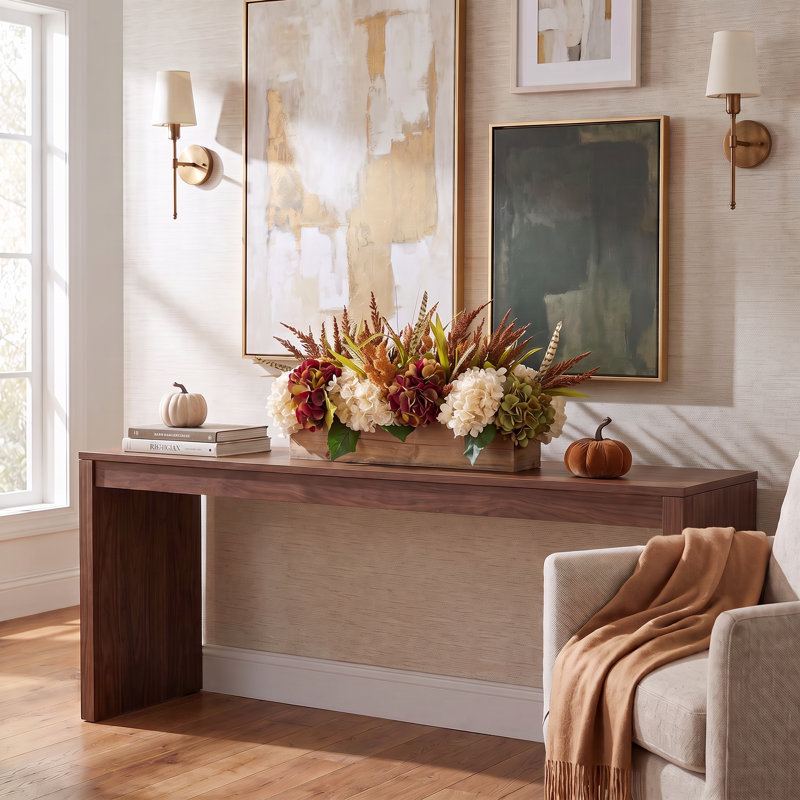 Fall-Themed Floral Arrangement in Wooden Planter