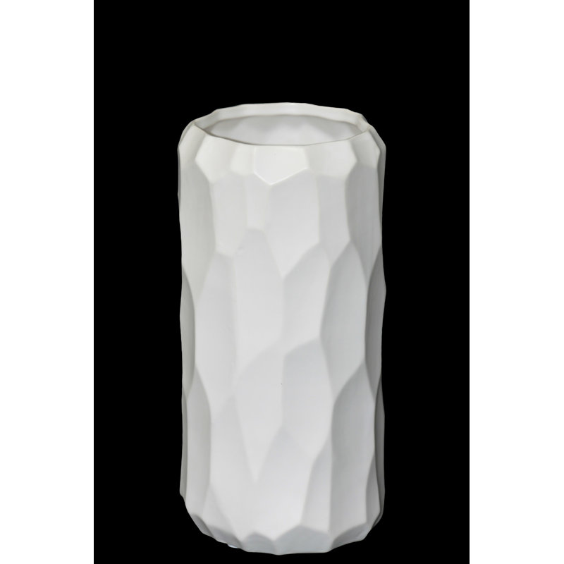 Vase de table cylindrique en céramique Perron, H 9 po x l 4,25 po x P 4,25 po, Blanc