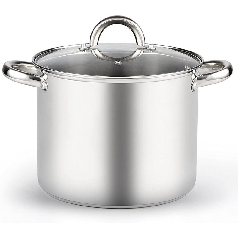 Marmite en acier inoxydable de 12 pte avec couvercle Cook N Home Basics, marmite pour pâtes, marmite avec poignée robuste, marmite avec chauffage uniforme, va au four et au lave-vaisselle, batterie de cuisine pour la mise en conserve, ébullition