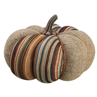 Burlap Autumn Pumpkin with Stylish Stripes Decorative Thanksgiving Table Top Decor