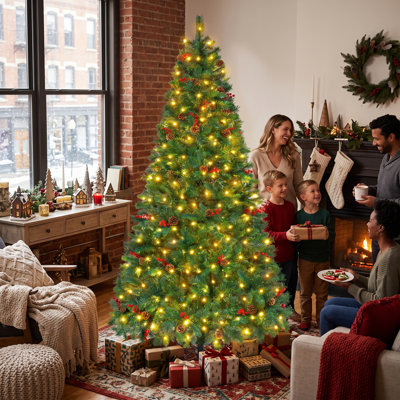 7.5FT Pre-Lit Artificial Christmas Tree, 1308 Tips Full Green Pine with 400 LED 11 Modes