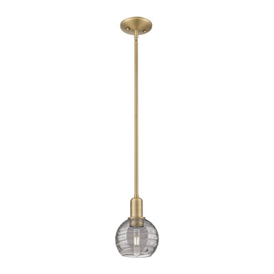 Downtown Urban - tour de table déco Athens - mini luminaire suspendu 6 po à cordon - finition nickel poli - abat-jour tourbillon fumée fumé clair