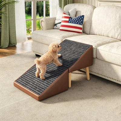 Escalier et rampe pour chien 3 en 1 brun de 20,08 pouces avec rangement caché, repose-pieds antidérapant avec support de 265 lb pour permettre aux petits chiens et chats blessés d'accéder aux lits et aux canapés