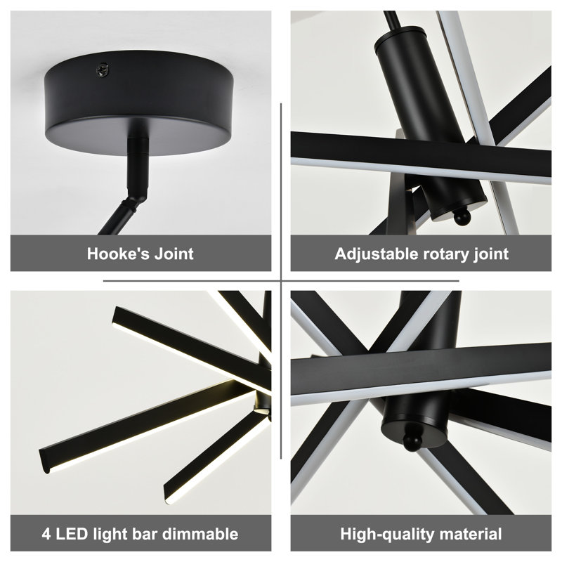 4-light Dimmable Led Modern Liner Chandelier, Black