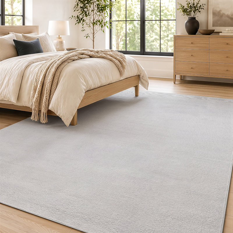 Tapis d'intérieur uni chiné crème ivoire, lavable à la machine et antidérapant, Crème, 7 pi 10 po x 10 pi