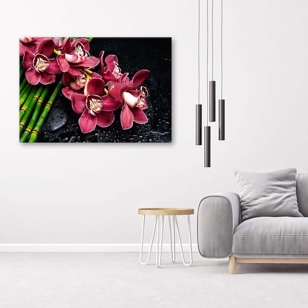 Leinwandbild Pink Orchid Bamboo Zen