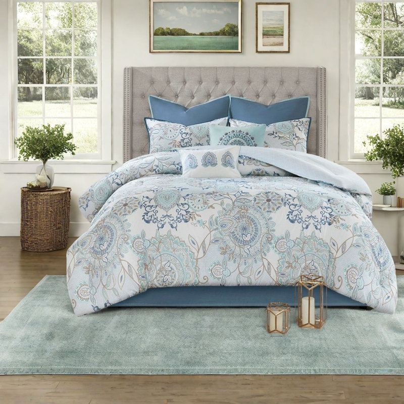 Ensemble de literie pour lit très grand en coton de qualité supérieure avec motif floral réversible