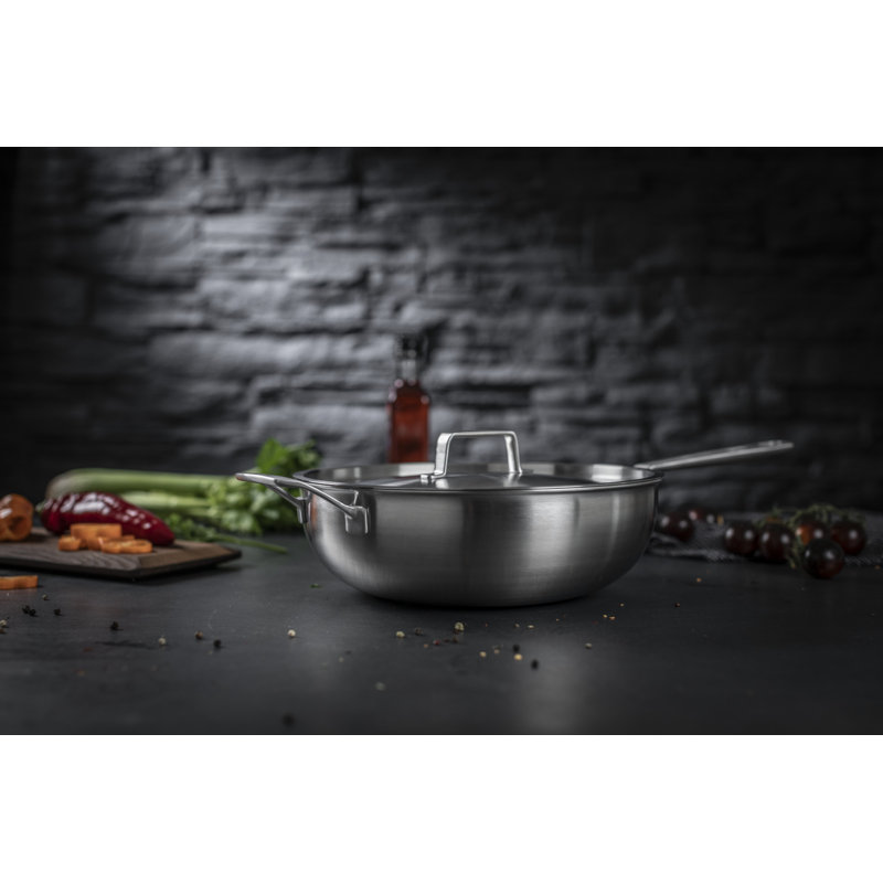 Kuhn Rikon Culinary Fiveply Stainless Steel Uncoated Induction Wok with Long & Helper Handle, 28cm
