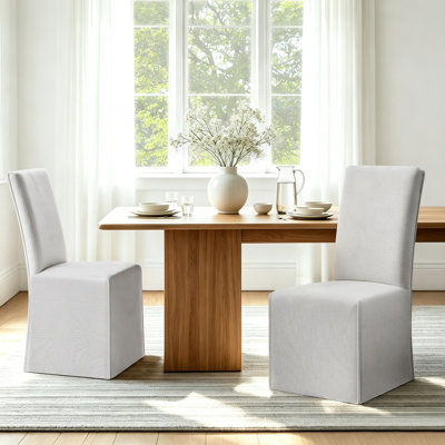 Chaise de salle à manger à haut dossier en lin avec housse amovible en tissu (ensemble de 2)
