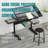 Adjustable Drafting Table – Black, Glass & Metal, Crank Height & Tilt, Storage Drawers