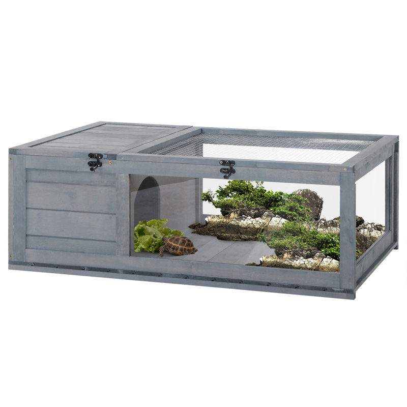 Maison pour tortues en bois Kinyon, habitat intérieur/extérieur pour tortues, gris