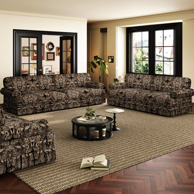 Floral noir à 7 places avec revêtement en tissu, structure stable et soutien doux pour le confort des appartements