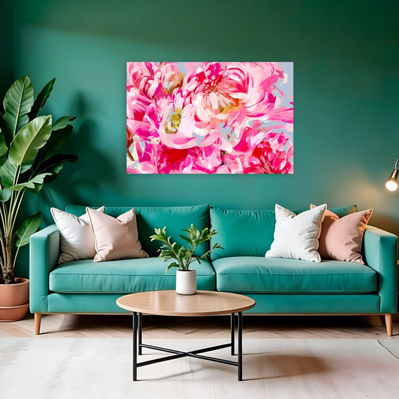 Impression d'art floral abstrait rose, 32" H x 48" W