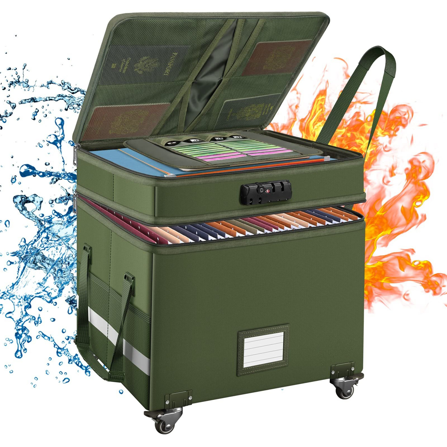Blooming lockable file box 2 layer fireproof file box with wheels