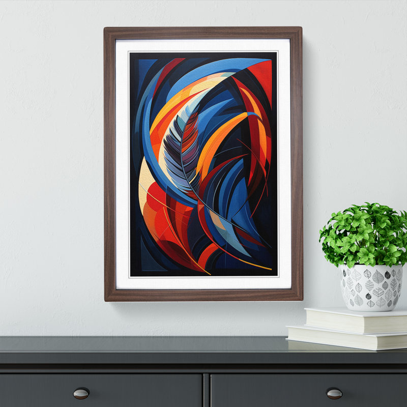 XYZ-FRM-V1223-684 Feather Constructivism No.2 - Single Picture Frame Print on Wood, Walnut, 64cm H x 46cm W x 2cm D