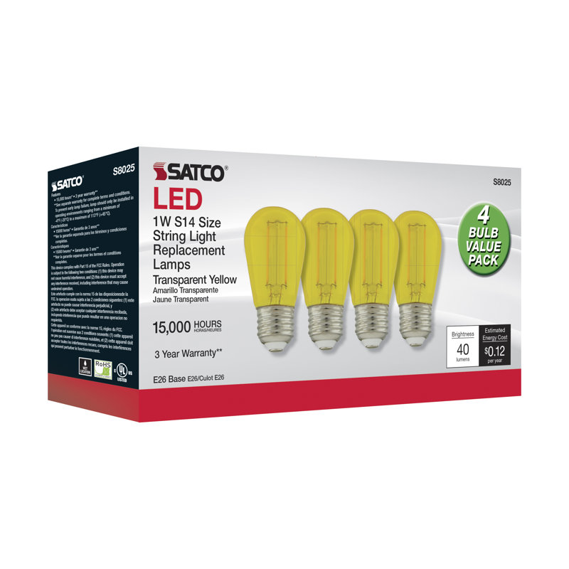 1 Watt (11 Watt Equivalent), S14 LED, Non-Dimmable Light Bulb, E26/Medium (Standard) Base