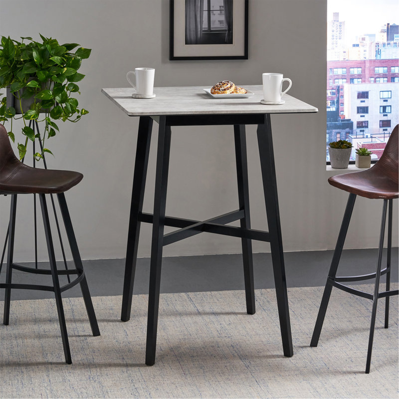 Table de salle à manger à hauteur de bar moderne 42 po, pieds en bois d'hévéa et plateau en stratifié, finition grise, noir