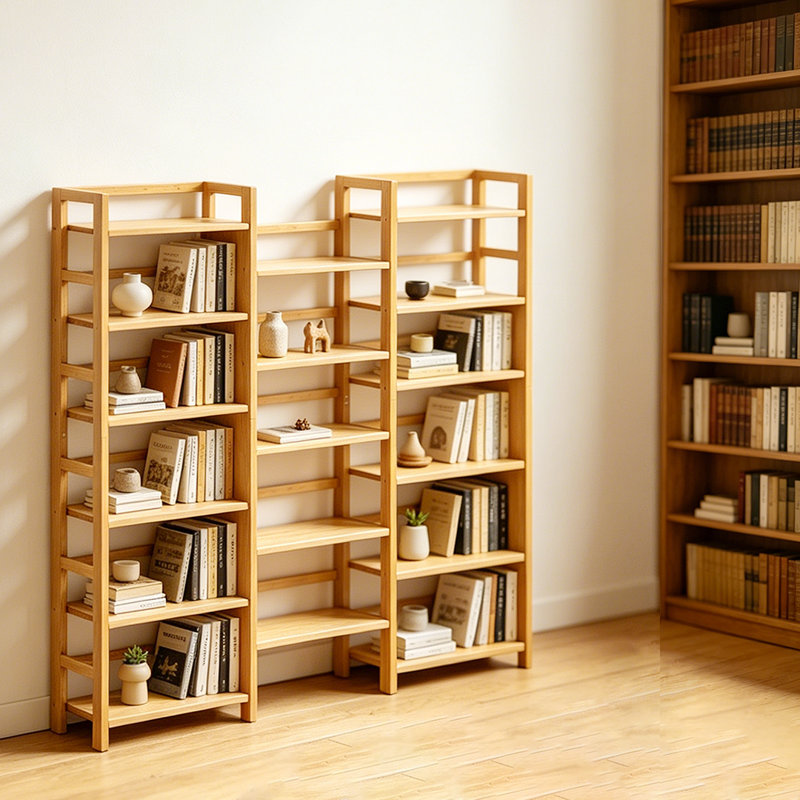 Bibliothèque à 6 niveaux en bambou, bibliothèque triple large avec rails arrière, grande tablette de présentation pour bureau à domicile, salon