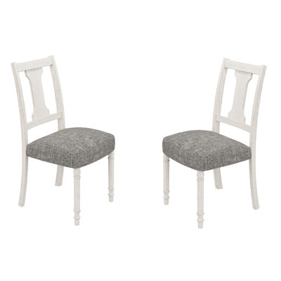 Chaise de salle à manger blanche et grise de 2 personnes, profondeur de siège 18,5 po, 2 pièces + grain de bois naturel, hauteur du dossier 19 po, revêtement en lin