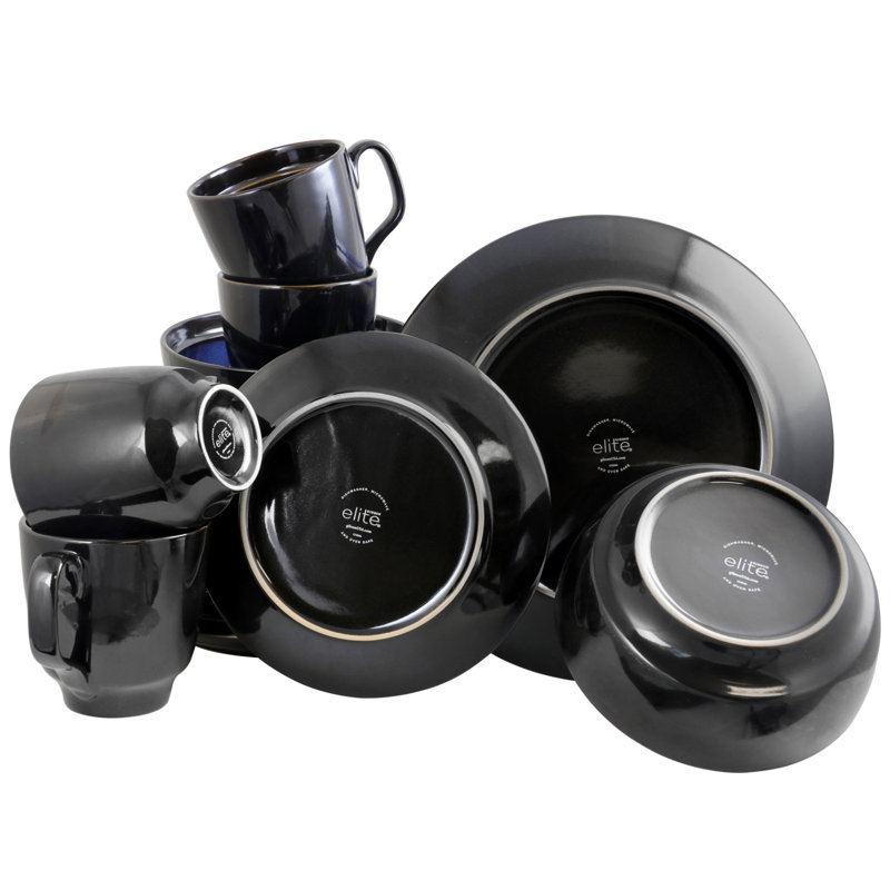 Bella Galleria 16-Piece Dinnerware Set, Red/Black, Blue/Black