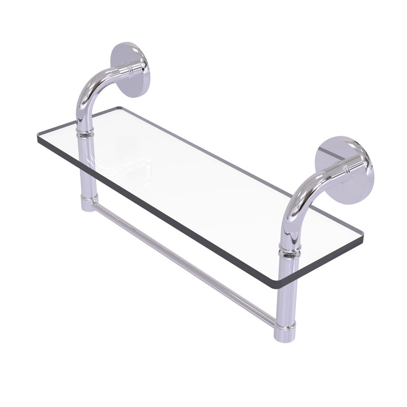 Tioga Bracket Shelf with Towel Bar, Polished Chrome, 8" H x 16" W x 5" D