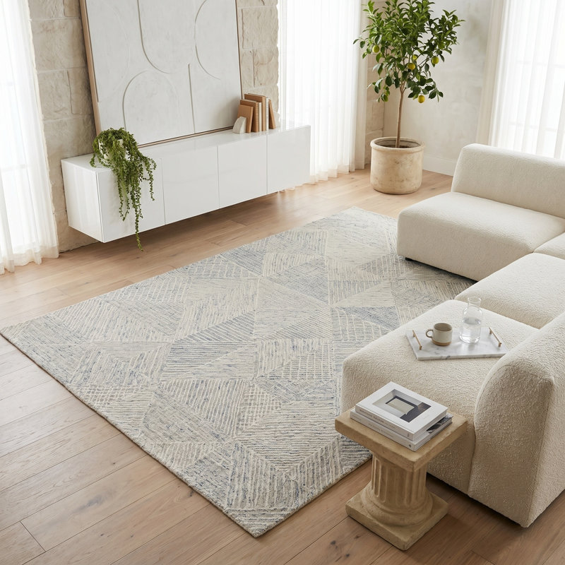 Caprice Geometric Handmade Tufted Area Rug, Light Blue/Ivory, Rectangle 5' x 8'