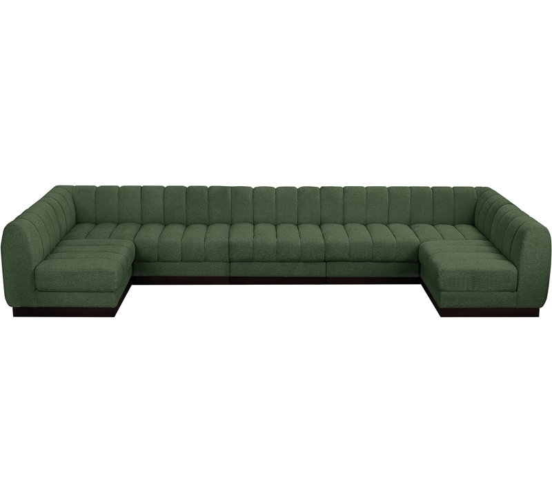 Canapé modulaire rembourré 7 pièces Quinn, Tissu chenille vert