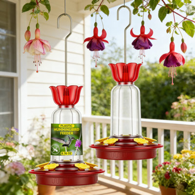 Hummingbird Feeder 2 Pack, 8.3OZ Plastic Outdoor Hanging Feeders With 5 Bee Guard Ports And Built-In Ant Moat, Bird Feeder For Garden And Yard Décor