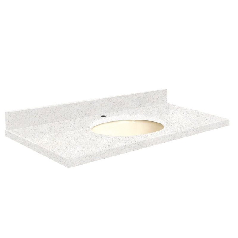 Dessus de salle de bain simple 25 po meuble-lavabo, Biscuit, Extase, Décalé de 8 po