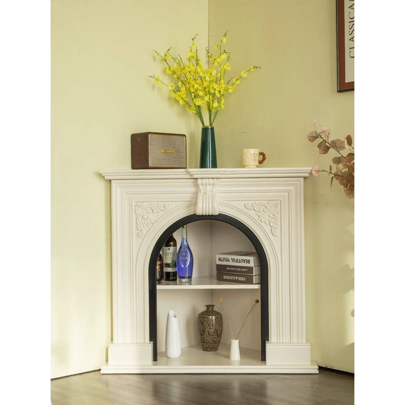 French - style Corner Triangular Fireplace Decorative Cabinet, 39.37" H x 36.22" W x 25.59" D