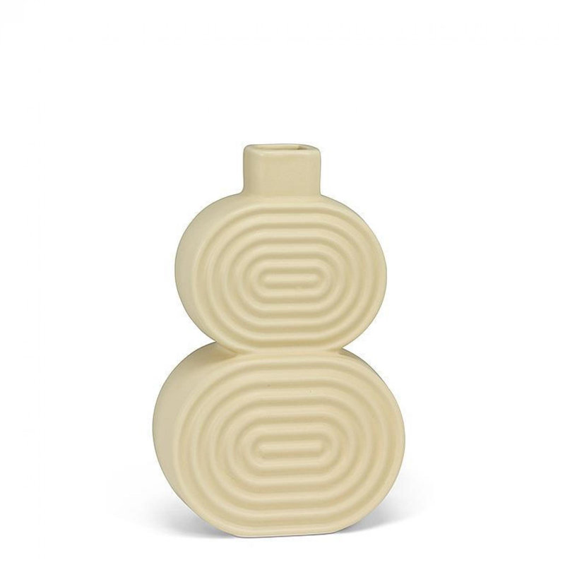 Abstract Faces Vase, 2.5" H x 6.5" W x 10.5" D, Matte Yellow