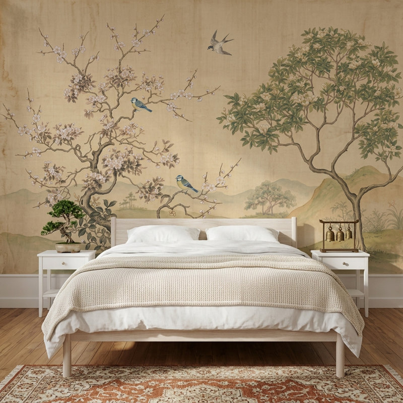 Décoration murale vert olive discret amovible vert sauge, 200 po x 120 po, Non tissé
