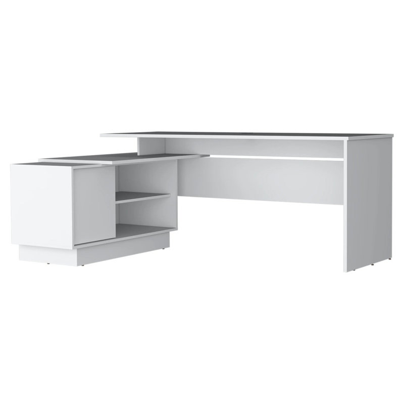 Bureau blanc en L avec 1 porte et 5 tablettes