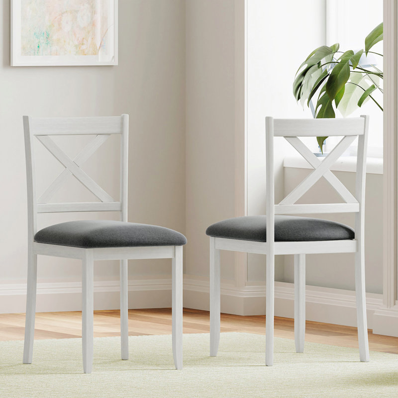 Gracie Oaks Cross Back Upholstered Dining Chair, White