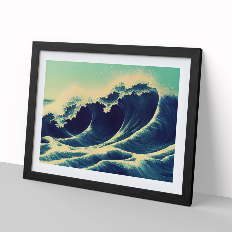 XH1022-3905X Flashy Japanese Wave 1 Piece Single Picture Frame Wall Art, 46cm H x 64cm W x 2cm D, Black