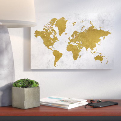 Carte du monde doré - impression sur toile