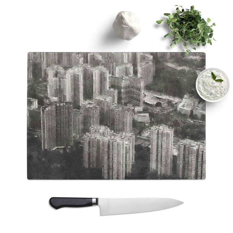 Tempered Glass Hong Kong Skyline Abstract Chopping Board, 20 cm x 28.5 cm