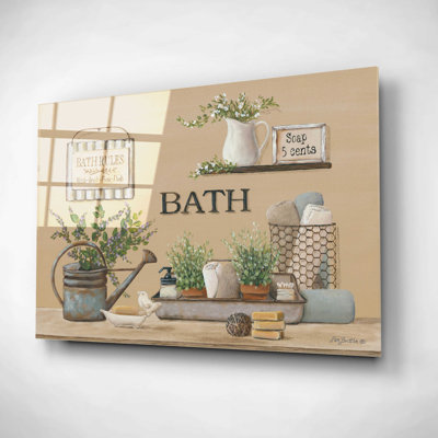 Art mural en verre acrylique épique «Farmhouse Bath II» par Pam Britton, beige