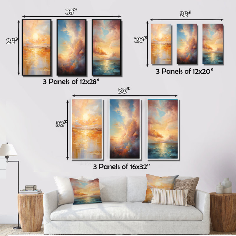 «Bold Sunset Golden Collage», 3 pièces sur toile, Toile tendue, H 28 po x l 36 po