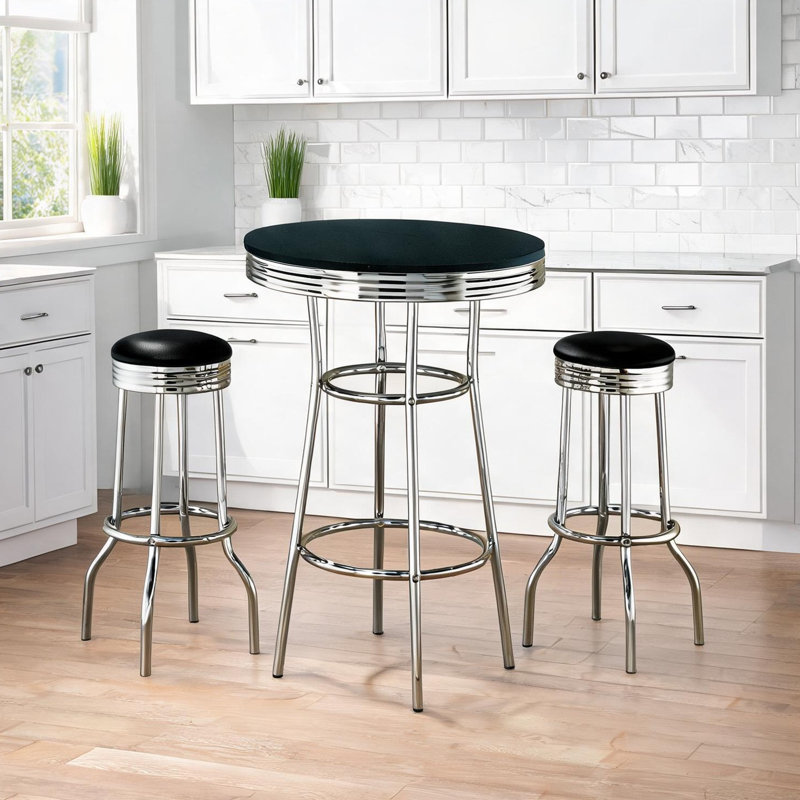 Ensemble bistro pour 2 personnes avec tabourets pivotants, style rétro des années 1950, 2 personnes