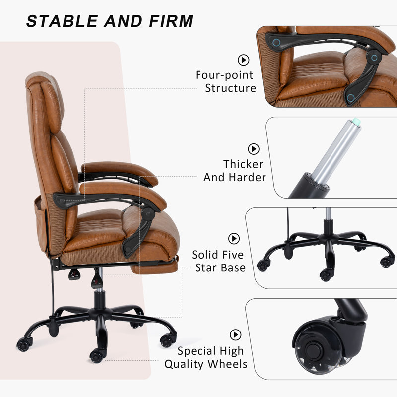Fauteuil de bureau ergonomique ergonomique avec repose-pieds en cuir brun
