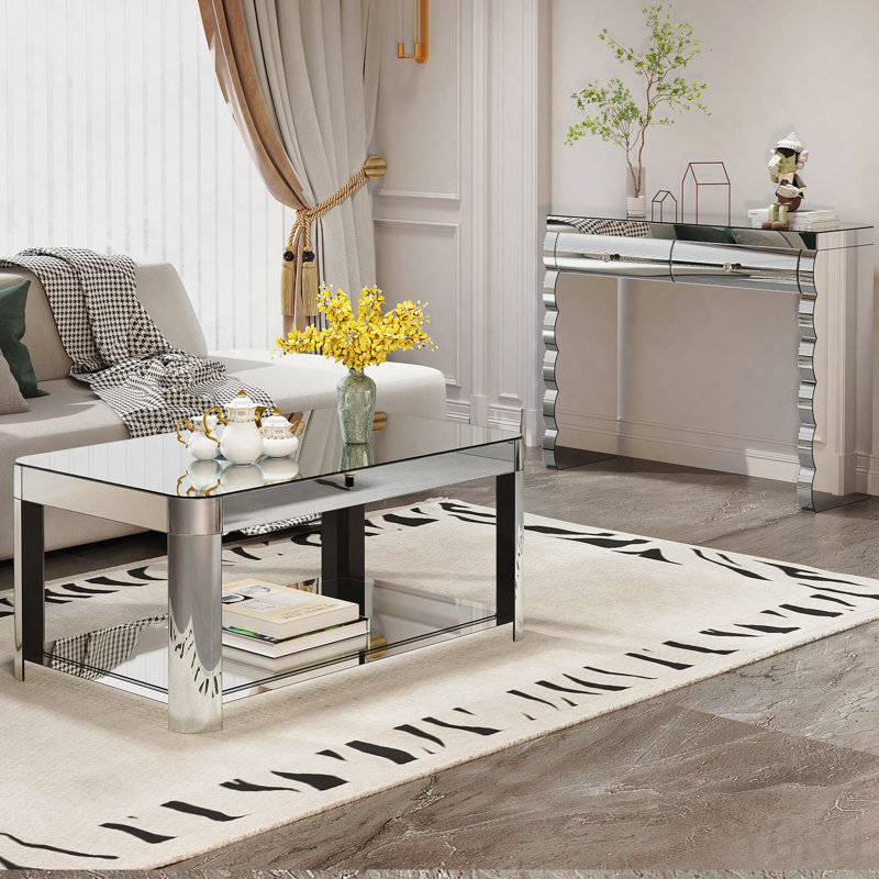 Table basse Curved Mirror - rectangulaire, plateau en verre - moderne