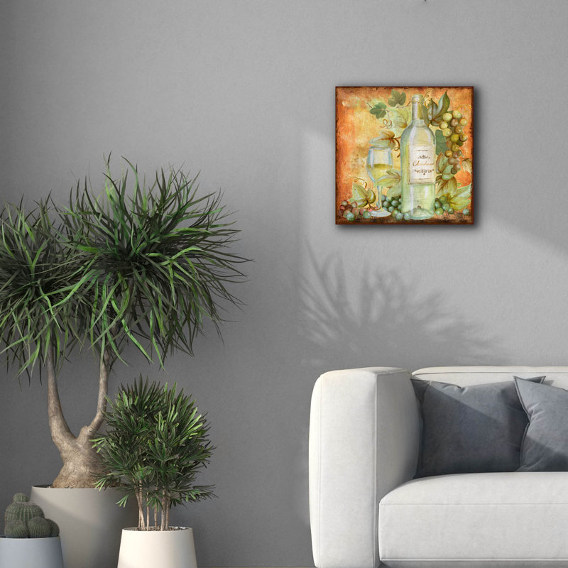 «Grapevine & Wine White» par Art Licensing Studio, art mural sur toile, H 18 po x l 18 po x P 0,75 po