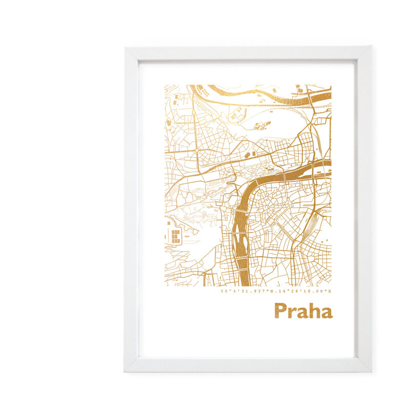 Prague Map - Single Picture Frame Print, 42.5cm H x 32.5cm W x 3.5cm D